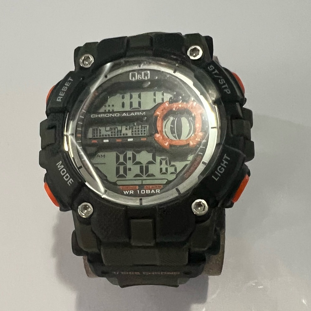 Men's Black and Orange Digital Watch